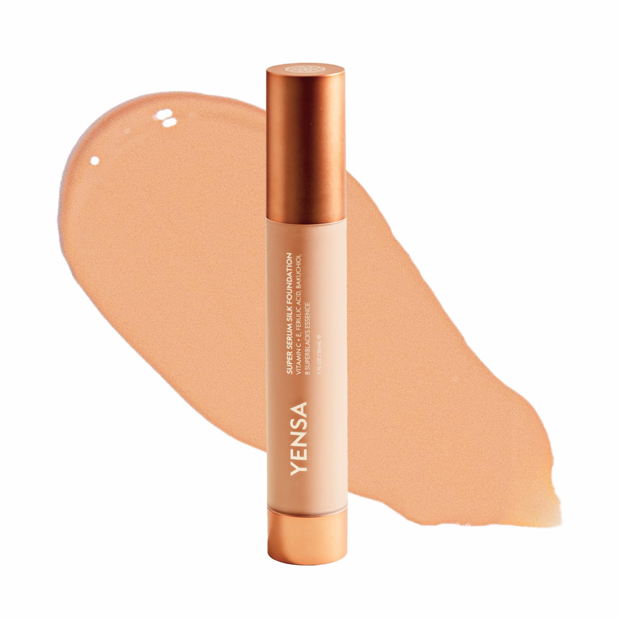 YENSA Super Serum Silk Foundation - Hydrating, Full Coverage Foundation with Vitamin C & Bakuchiol Oil - Blurs Imperfections & Evens Skin Tone - Korean Skin Care Makeup - Medium 3 (1 oz)