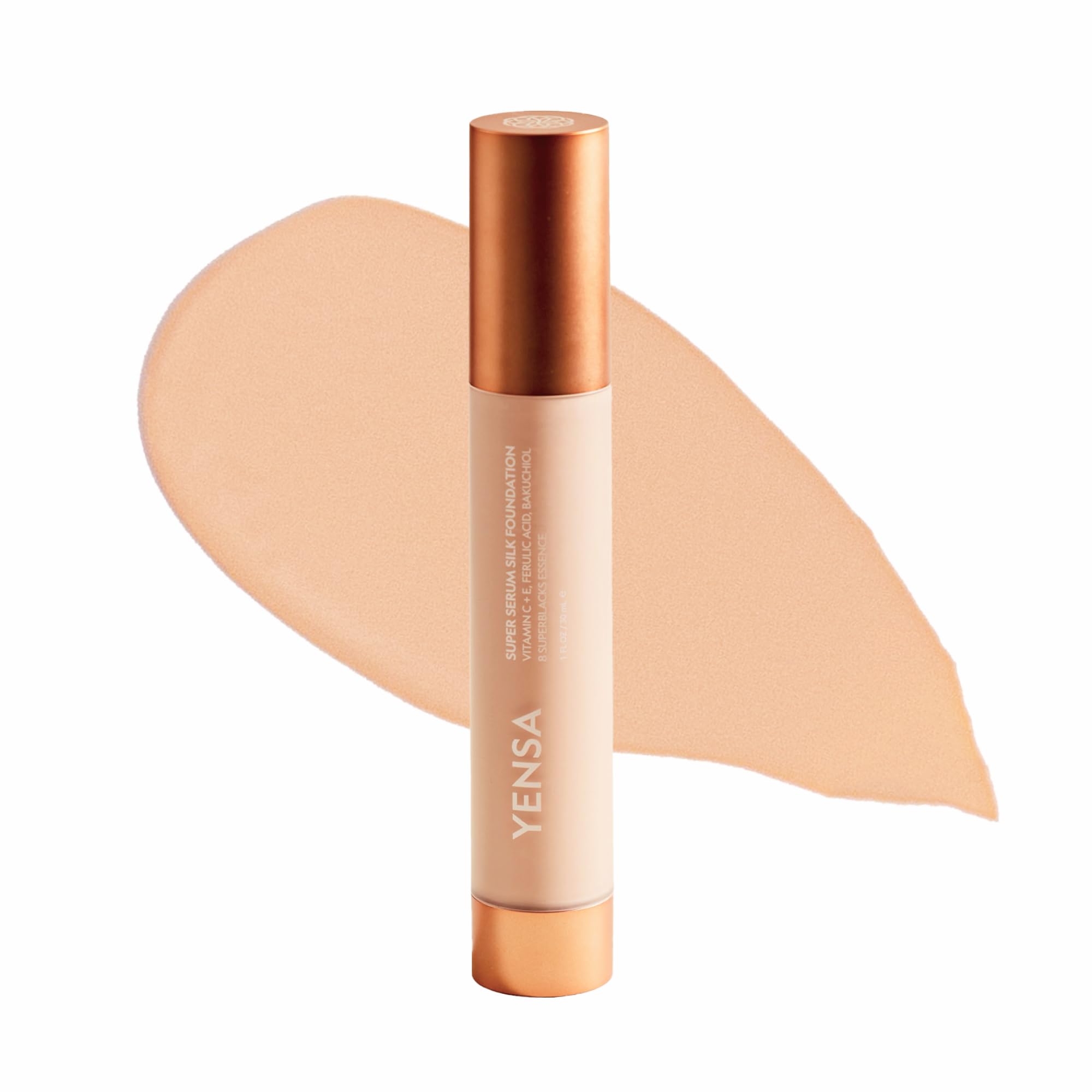 YENSA Super Serum Silk Foundation - Hydrating, Full Coverage Foundation with Vitamin C & Bakuchiol Oil - Blurs Imperfections & Evens Skin Tone - Korean Skin Care Makeup - Medium 3 (1 oz)