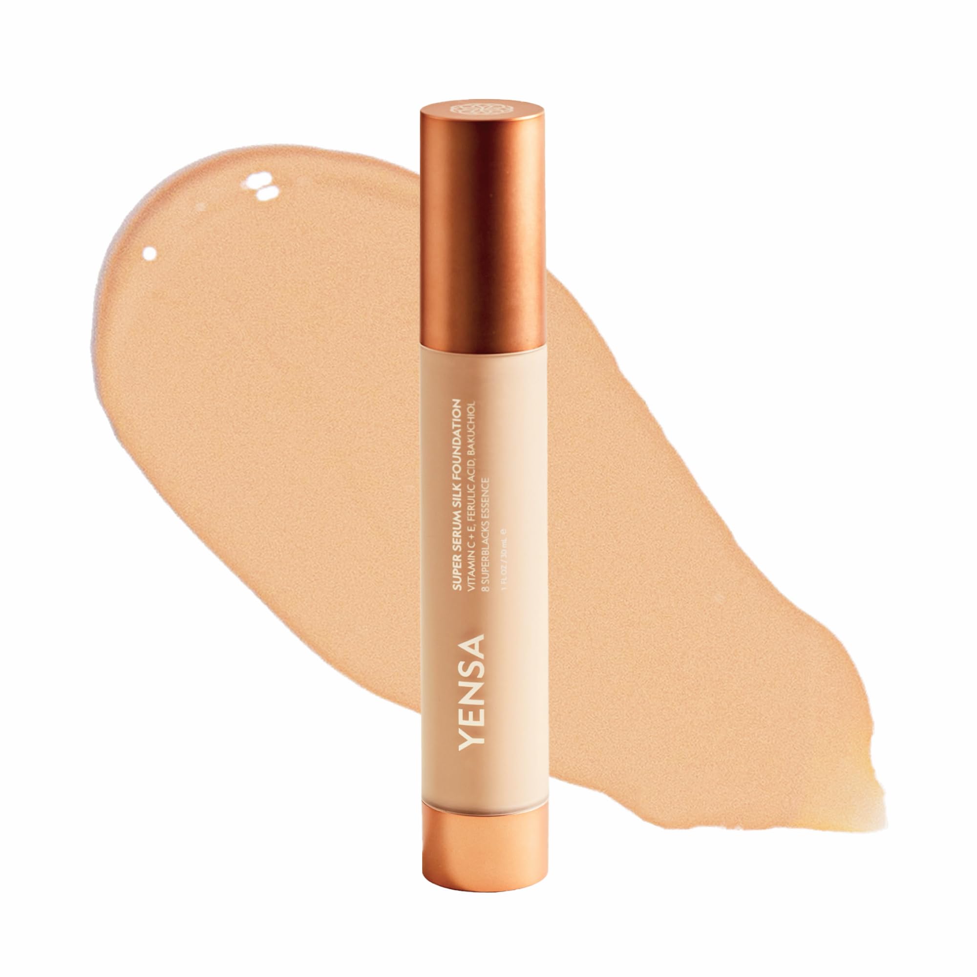 YENSA Super Serum Silk Foundation - Hydrating, Full Coverage Foundation with Vitamin C & Bakuchiol Oil - Blurs Imperfections & Evens Skin Tone - Korean Skin Care Makeup - Medium 3 (1 oz)