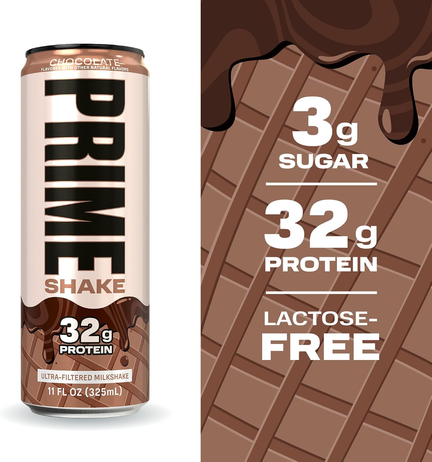 PRIME Shakes, Chocolate, 32g Protein Shake for Muscle Support & Recovery, Ultra-Filtered Milk, Lactose Free, Low Sugar, Low Calorie, Ready to Drink, 11 fl oz, 12 Pack