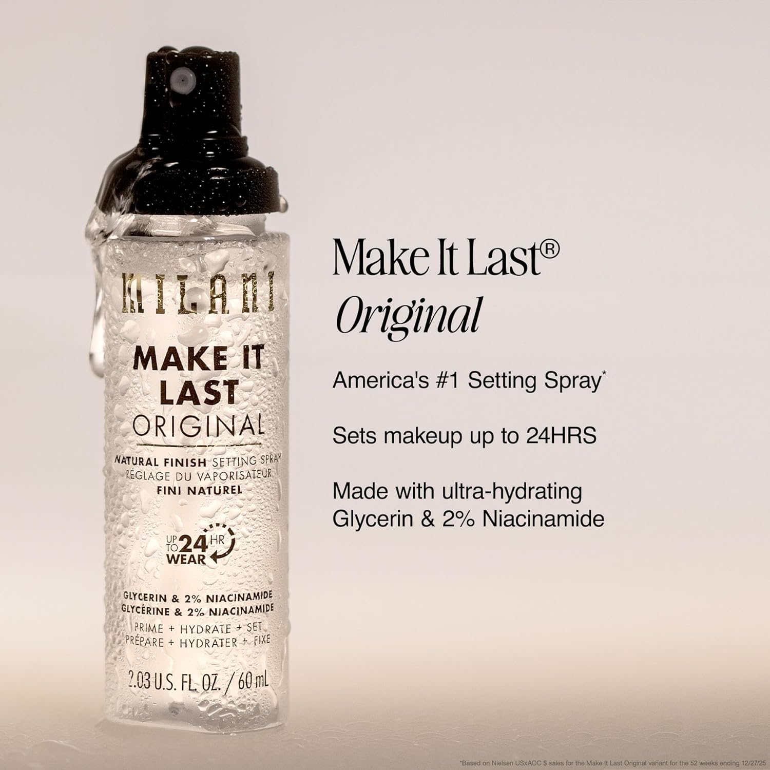 Milani Setting Spray + Primer, Make It Last Original - Natural Finish with Niacinamide for Hydration, Setting Spray for Makeup and Face Primer, 3-in-1 Prime + Hydrate + Set, 2.03 Fl. Oz