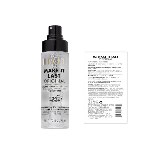 Milani Setting Spray + Primer, Make It Last Original - Natural Finish with Niacinamide for Hydration, Setting Spray for Makeup and Face Primer, 3-in-1 Prime + Hydrate + Set, 2.03 Fl. Oz