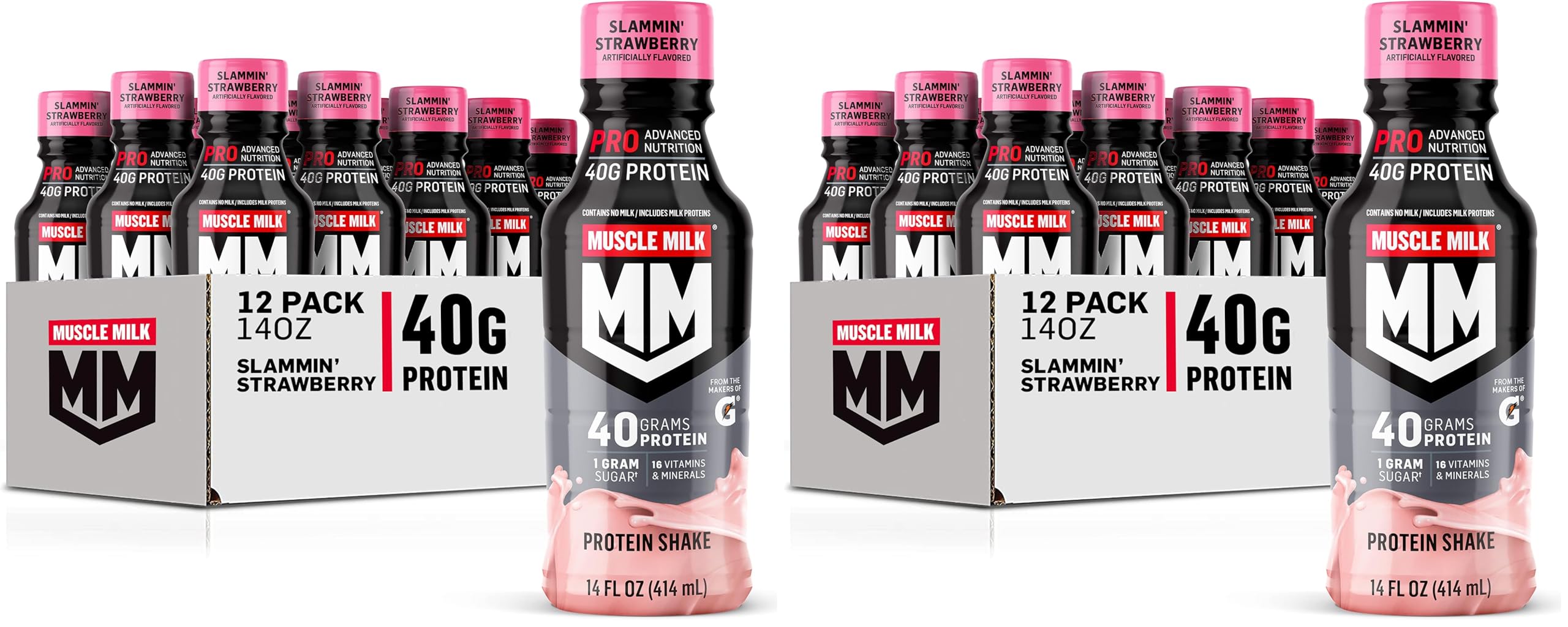 Muscle Milk Pro Series Protein Shake, Slammin' Strawberry, 40g Protein, 14 Fl Oz, 12 Pack