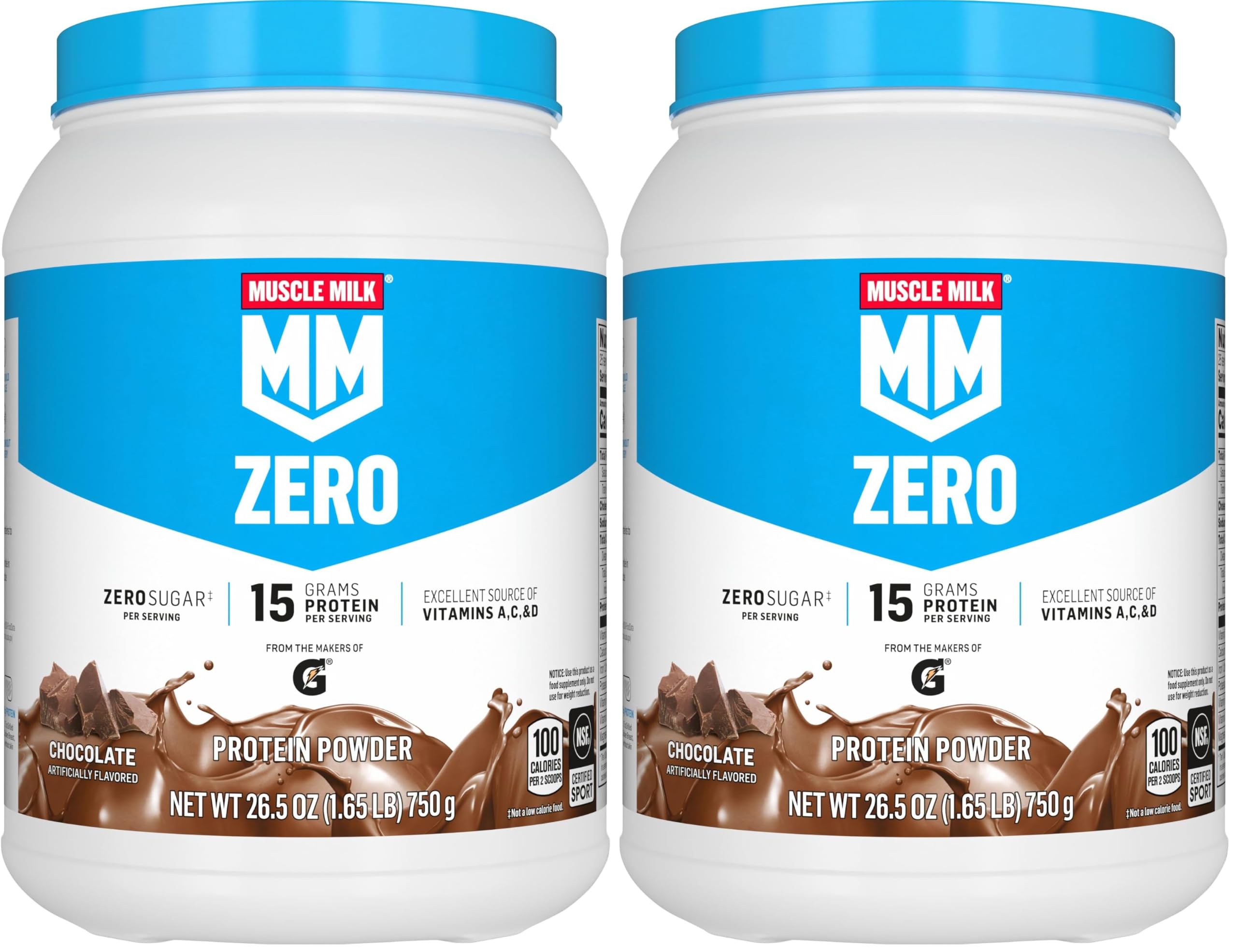 Muscle Milk ZERO, 100 Calorie Protein Powder, Chocolate, 15g Protein, 1.65 Pound, 25 Servings