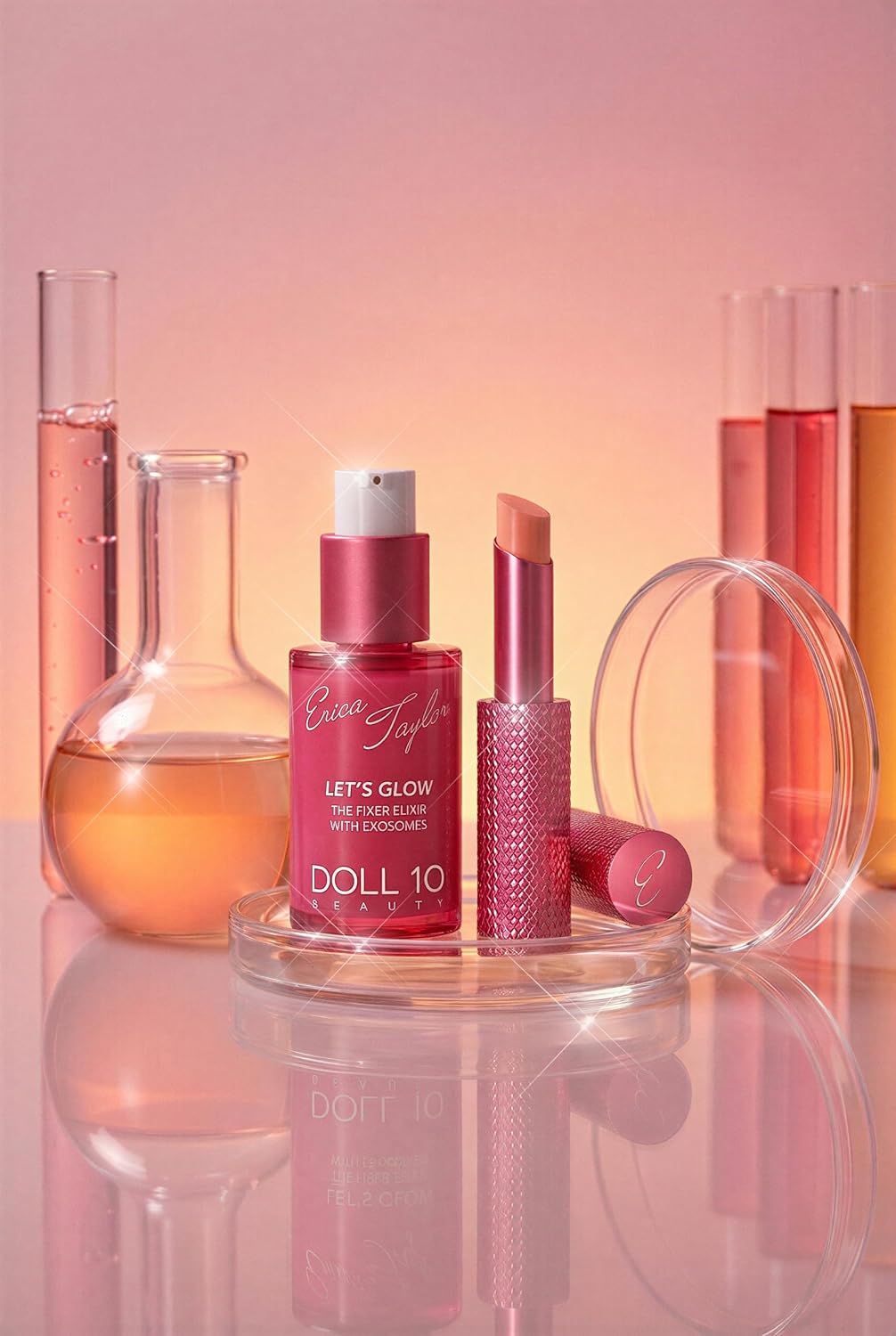 DOLL 10 X Erica Taylor - Let's Glow Duo- Brightening Face Serum + Face & Under Eye Balm Stick - Hydrating Makeup Prep Set for Radiant, Refreshed Skin- Hyaluronic Acid, Niacinamide, NAD- Fair to Medium