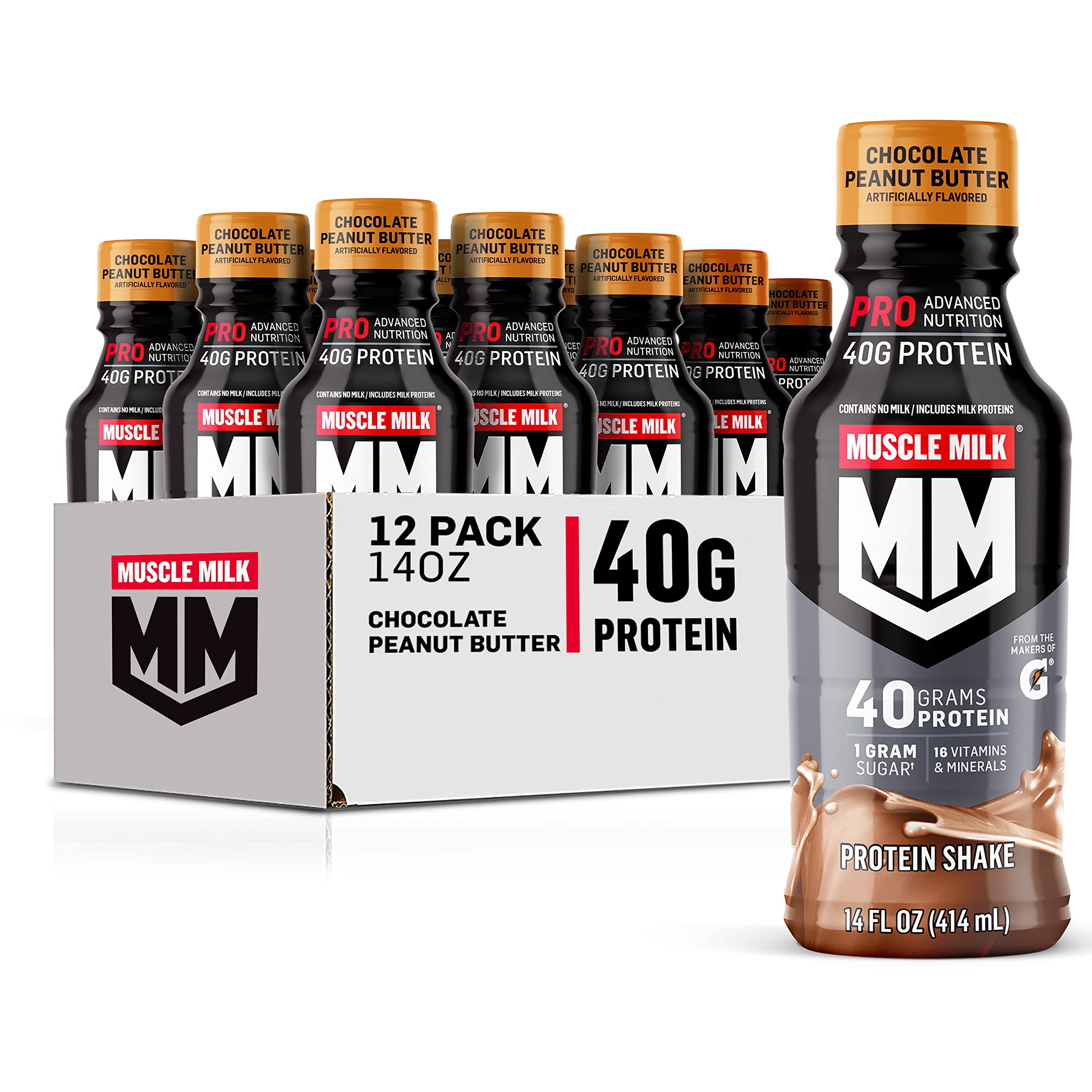 Muscle Milk Pro Series Protein Shake, Slammin' Strawberry, 40g Protein, 14 Fl Oz, 12 Pack